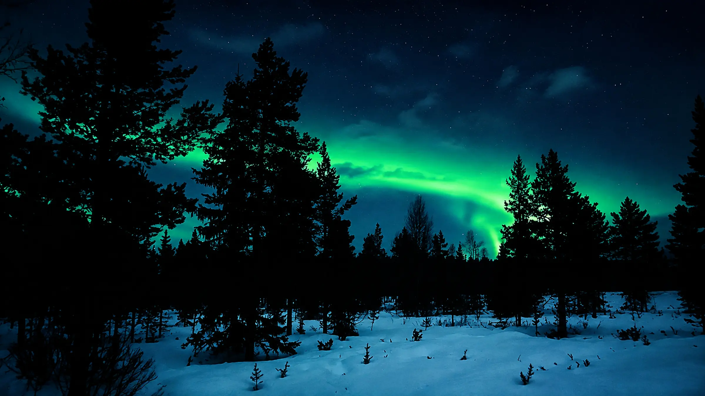 Aurora above a quiet Arctic snowfield