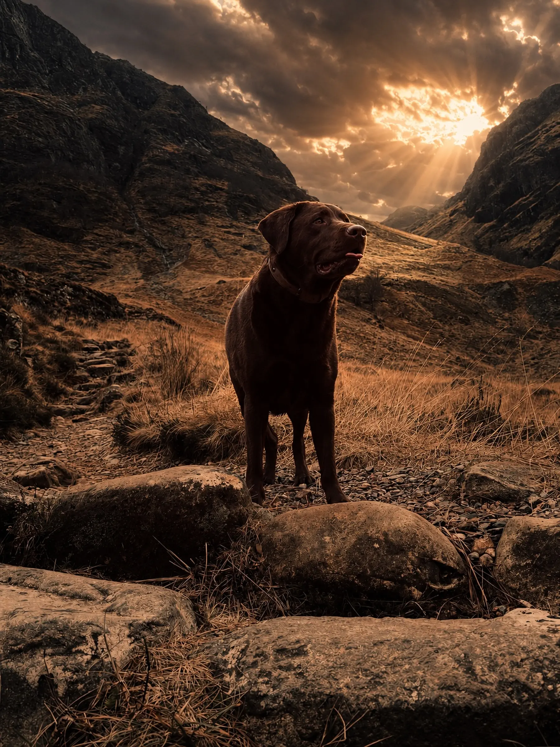 Labrador in a dramatic Highland landscape