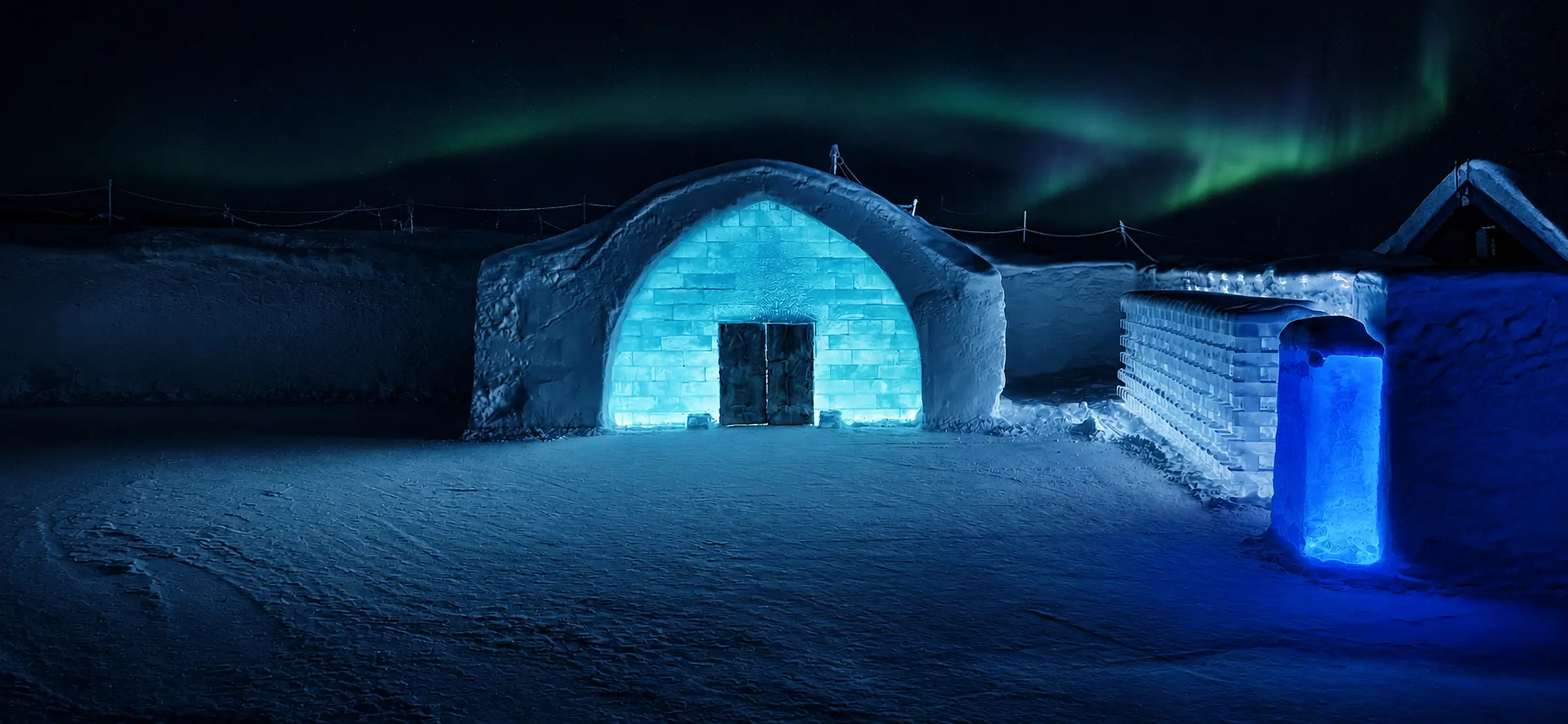 Ice hotel beneath the northern lights
