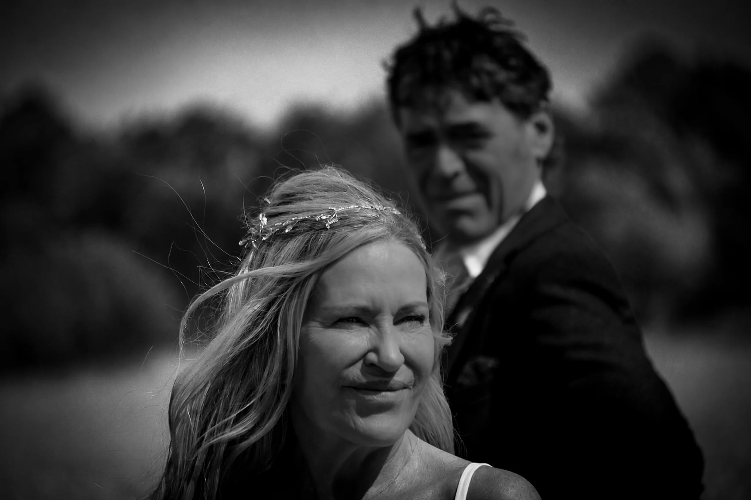 A quiet black and white wedding moment
